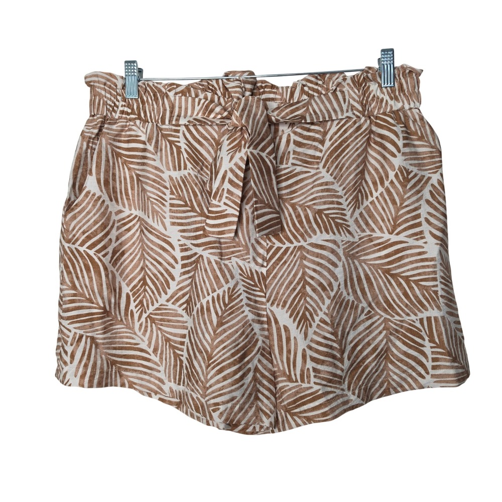 Molly Bracken Shorts Women XL Camel Palm Leaf Print Paperbag Waist Tie Belt NWT